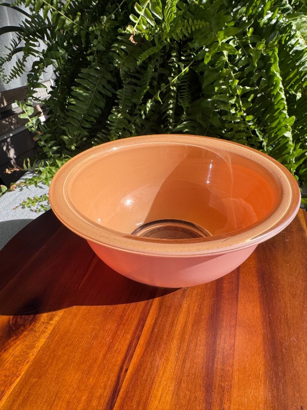 Rare Vintage Pyrex Peach Autumn Rainbow Mixing Bowl #322 1L, Clear Bottom Glass